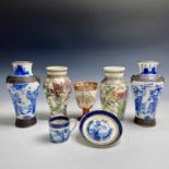 A pair of Chinese blue and white vases, late 19th century, seal marks, height 21cm, two Japanese