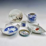 Miscellaneous Chinese and Japanese porcelain and a Chinese enamelled pin tray, 18th/19th century,