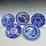 Two Chinese export blue and white porcelain bowls, 18th century, diameter 23.5cm, two Japanese Imari