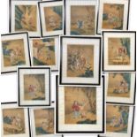 Thirteen Chinese paintings on woven silk, early 20th century, each with character marks, with