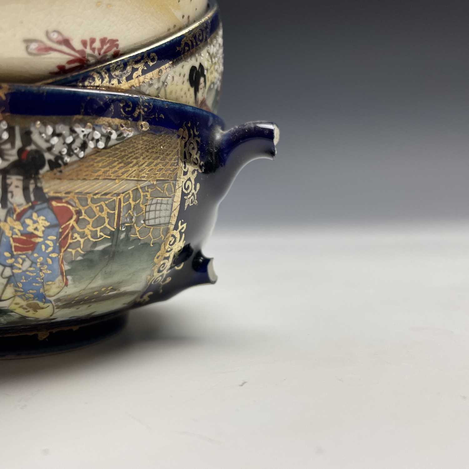 A Japanese satsuma tea service, early 20th century, comprising a teapot, hot water jug, sugar - Image 12 of 18