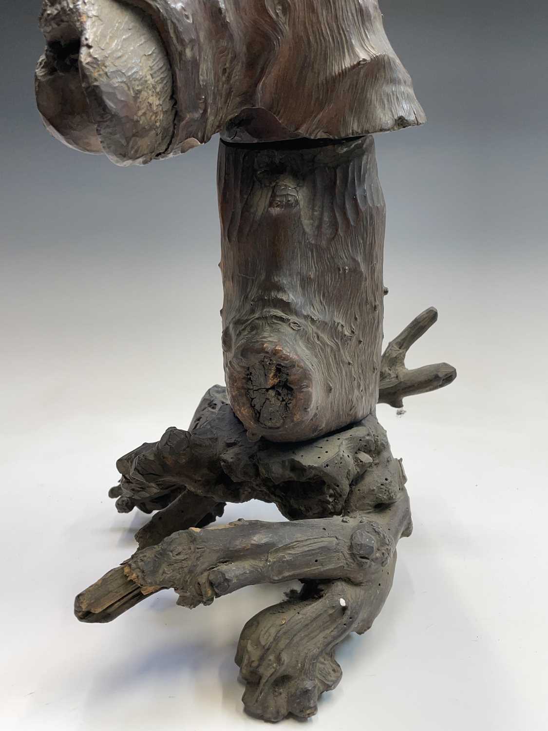 A Chinese carved rootwood figure of a man in a robe, 19th century, the figure in two sections, - Image 7 of 14