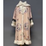 A Chinese pink silk crepe and silk embroidered coat - the coat is completely reversible. Late Qing
