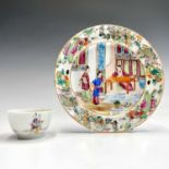 A Chinese Canton porcelain plate, circa 1800, diameter 19.8cm, together with a Chinese porcelain tea