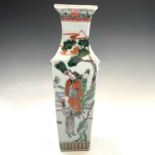 A Chinese famille verte porcelain vase, 19th century, decorated with figures in a garden scene,