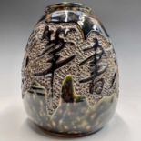 A Chinese stoneware pottery vase, early 20th century, the body with a flambe glaze and