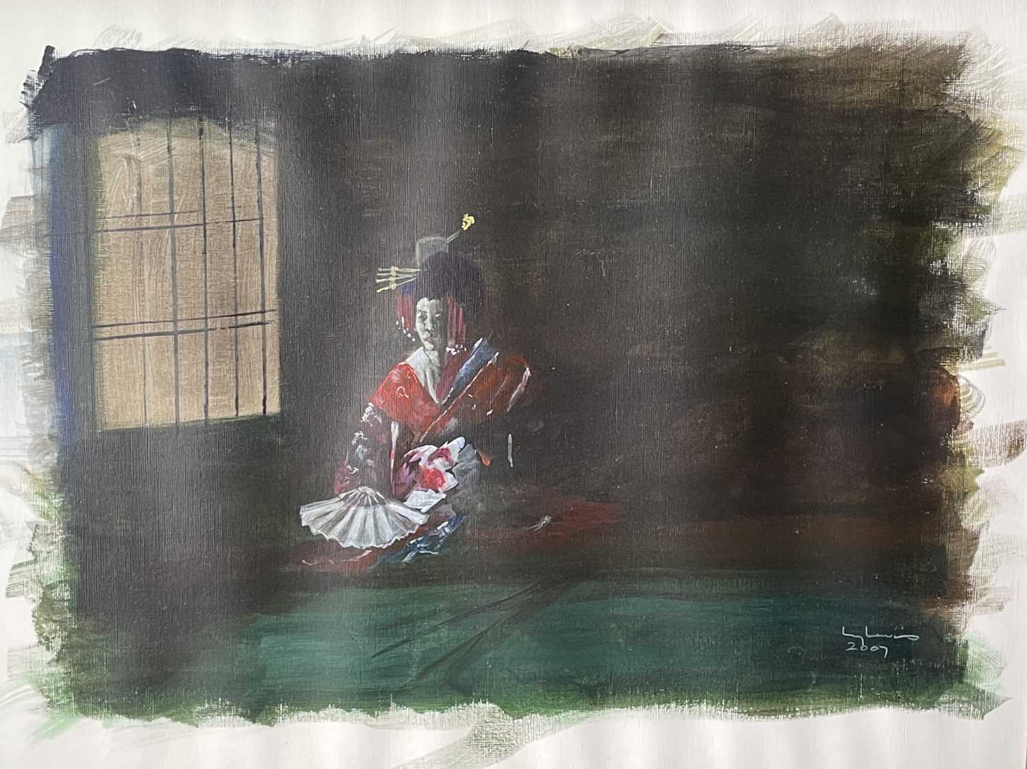 Two Japanese paintings on canvas, indistinctly signed, dated 2007, entitled 'Geisha' and 'Joss- - Image 4 of 4