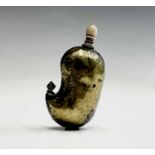 A Persian brass spice flask, 19th century, with turned ivory screw top, length 9cm, width 4.8cm,