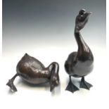 A pair of Japanese bronzed models of ducks, early 20th century, height 31cm, width 17.5cm, depth