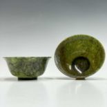 Two Chinese spinach jadeite bowls, early 20th century,largest height 3.4cm, diameter 7.5cm.