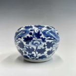 A Chinese blue and white porcelain jar, late 19th century, the body with phoenix amongst foliage,