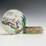 A Chinese famille rose porcelain circular box and cover, Daoguang seal mark, the cover painted