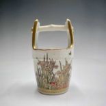 A Japanese Satsuma miniature pail, circa 1900, with butterflies and foliage, gilt seal mark to base,