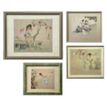 Four Chinese watercolours on silk, 20th century, frame size of largest 38.5 x 45cm.