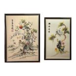 Two Chinese silk embroidered pictures, each with exotic birds in trees, frame sizes 64.5 x 46cm