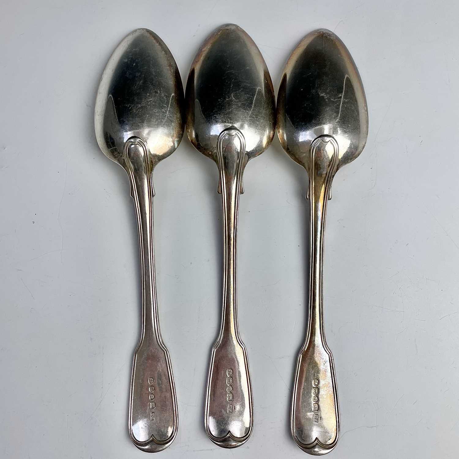 A set of three George III fiddle and thread pattern table spoons, maker F.H, London 1820/21, - Image 2 of 6