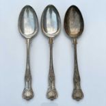 A set of three modern silver Kings Pattern serving spoons, maker Francis Howard Ltd, Sheffield 1970,