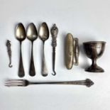 Miscelleneous silver including an egg cup, set of three George III Old English pattern teaspoons, an