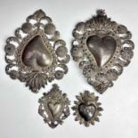 A pair of 19th century Italian repousse and pierced silver Ex Voto Hearts, height 26cm; together