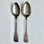 Two George III silver fiddle and thread pattern table spoons, London 1807 and 1812, weight 4.75toz