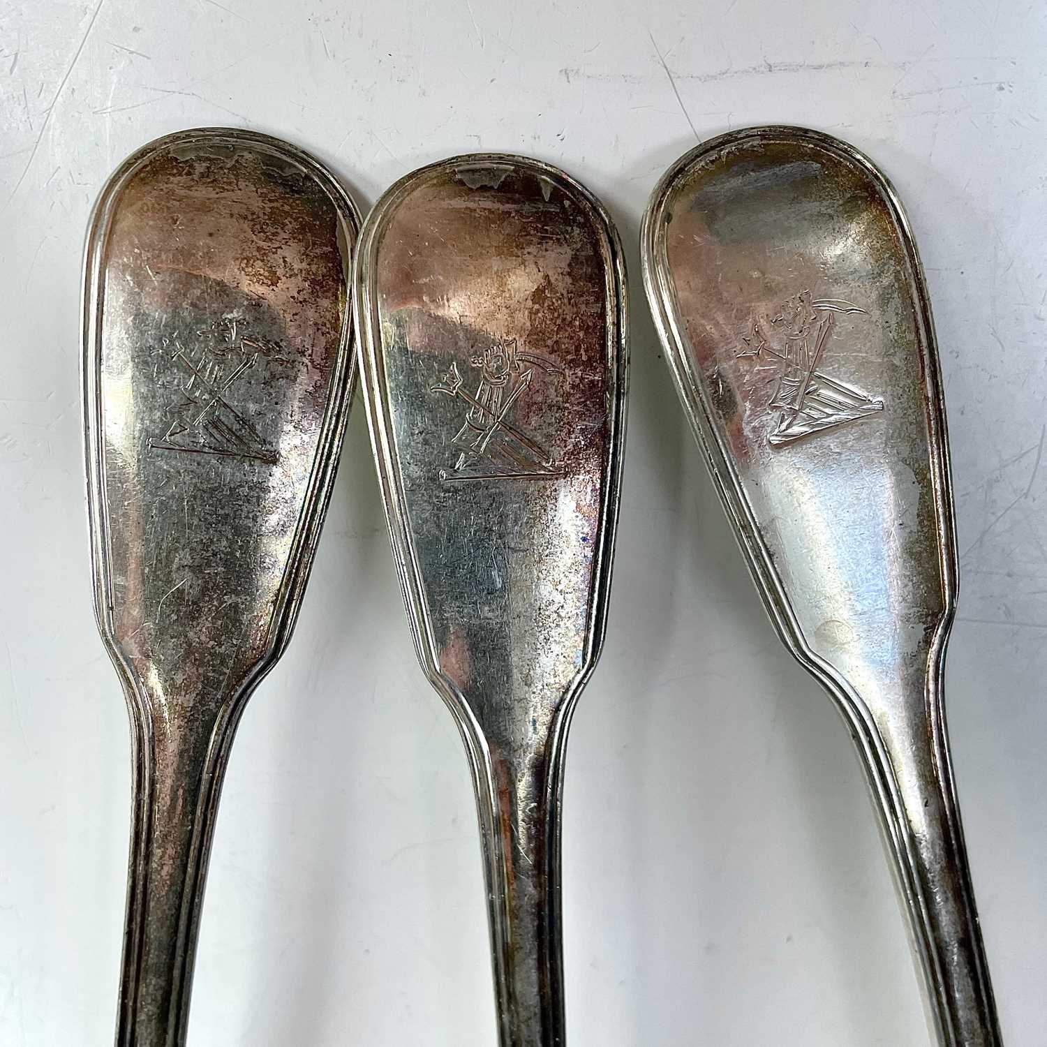 A set of three George III fiddle and thread pattern table spoons, maker F.H, London 1820/21, - Image 4 of 6