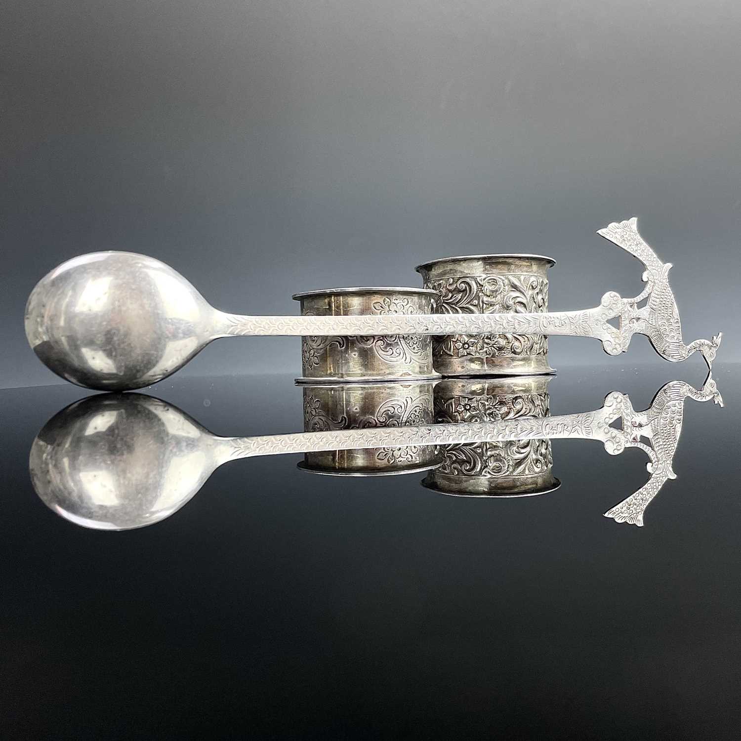 A Persian silver olive spoon with peacock finial, makers mark, length 20.5cm; together with a - Image 4 of 12