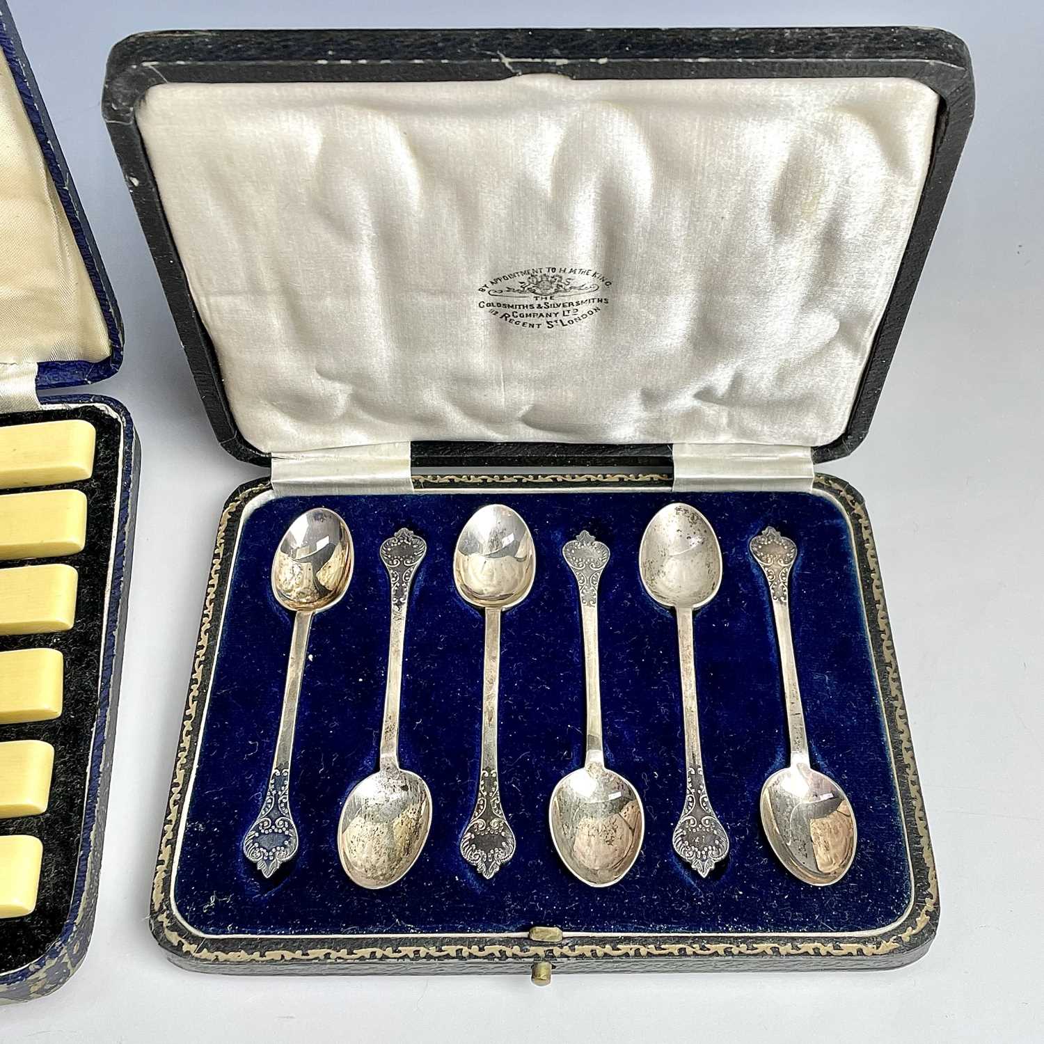 A George V cased set of six silver demi-tasse spoons by Goldsmiths & Silversmith Company Ltd, - Image 7 of 11