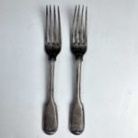 A pair of Victorian silver fiddle and thread pattern table forks by William Eaton, London 1839,