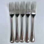A set of four Victorian silver Old English Beaded pattern dessert forks by Henry Wilkinson & Co,