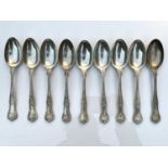 A modern silver set of nine Kings Pattern dessert spoons, maker Francis Howard Ltd, Sheffield