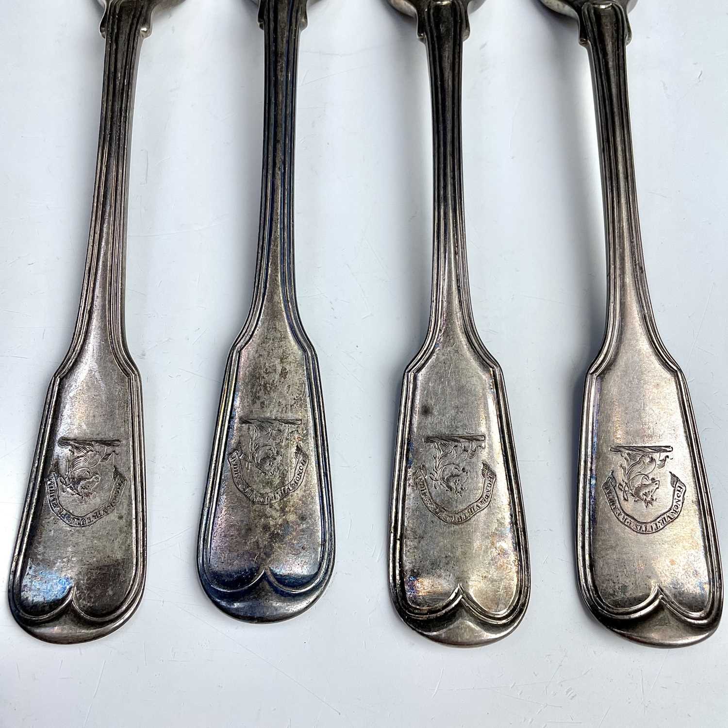 A George III silver pair of fiddle and thread pattern table forks, maker William Eaton, London - Image 4 of 7