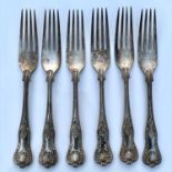 A modern set of six silver Kings Pattern table forks by Francis Howard Ltd, Sheffield 1970, weight