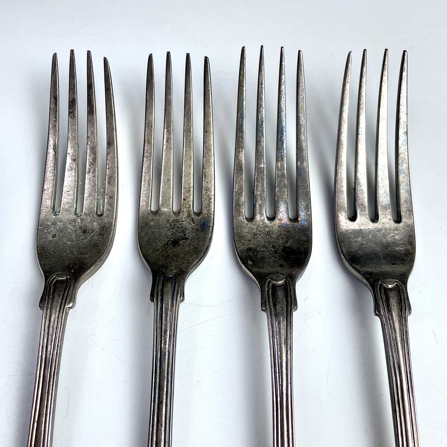 A George III silver pair of fiddle and thread pattern table forks, maker William Eaton, London - Image 3 of 7