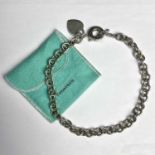 A Tiffany & Co silver belcher link necklace with T-bar clasp and heart pendant, length 42cm,