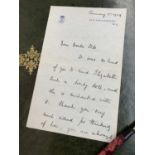 ELIZABETH THE QUEEN MOTHER: (1900-2002) Queen Consort of King George VI. Personal letter to Sir