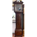 A Regency mahogany and inlaid longcase clock case, to take a musical movement, the hood with gilt