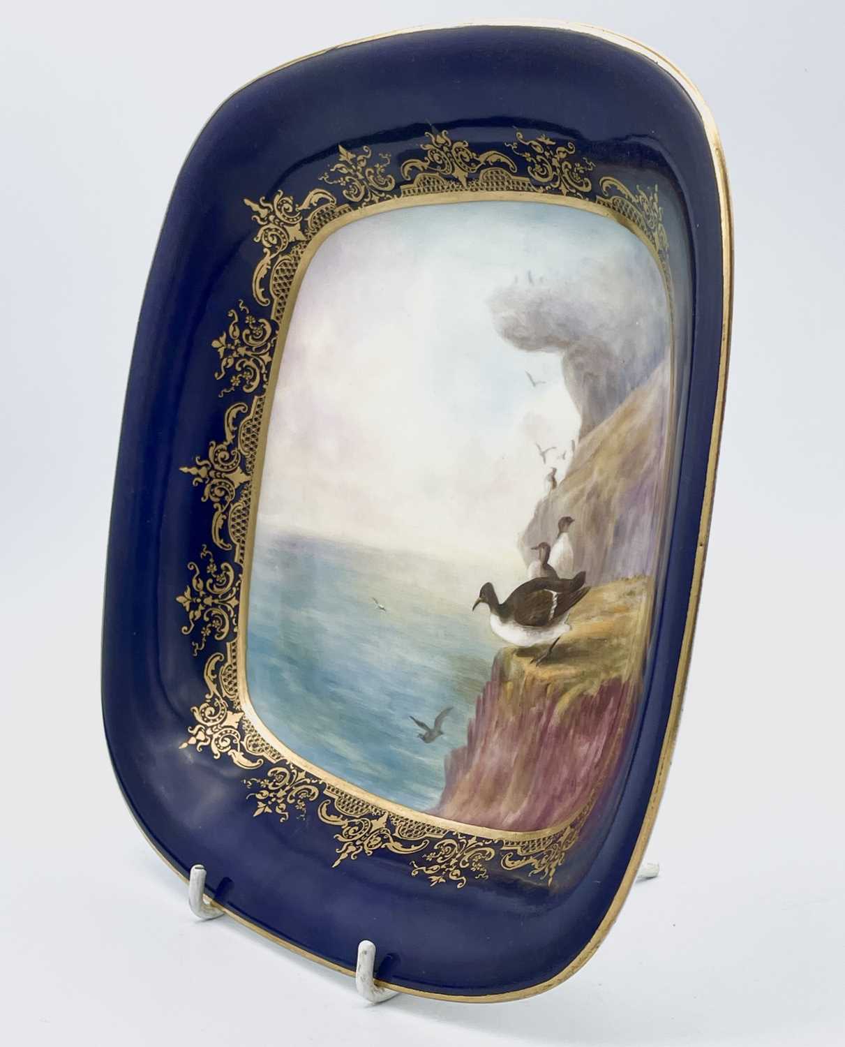A Royal Worcester square dish, signed George Johnson, painted with and also inscribed 'Guillemot', - Image 4 of 5
