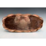Cornish copper, A J & F Pool, Hayle copper tray, with lobed rim, engraved with fish and seaweed,