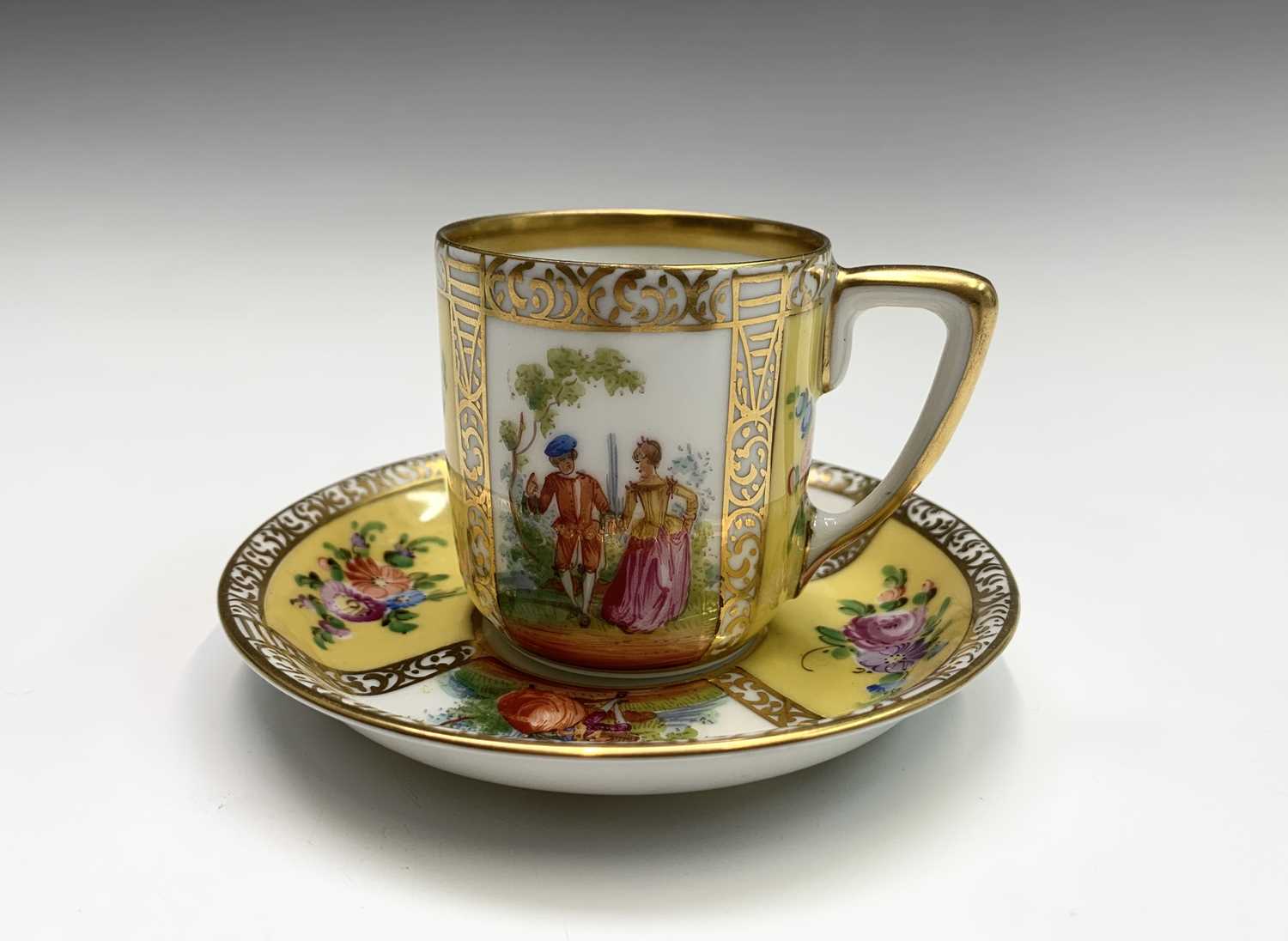 A Meissen cabinet cup and saucer, late 19th century, painted with reserves in the 18th century style - Image 5 of 9