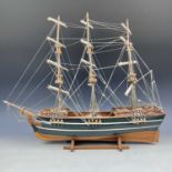 A model of a three masted sailing ship, second half 20th century, length 64cm.