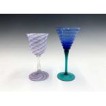 A Venetian Murano wine glass, with red, white and blue spiral thread decoration and aventurine