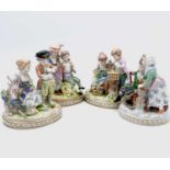 A set of four Sitzendorf porcelain figure groups, 20th century, emblematic of the seasons, height