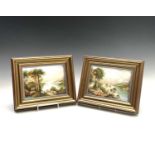 A pair of English porcelain rectangular plaques, late 19th century, painted with lake scenes, each
