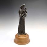 Modern British School, a stylised bronze figure of a mother and child, apparently unsigned, height
