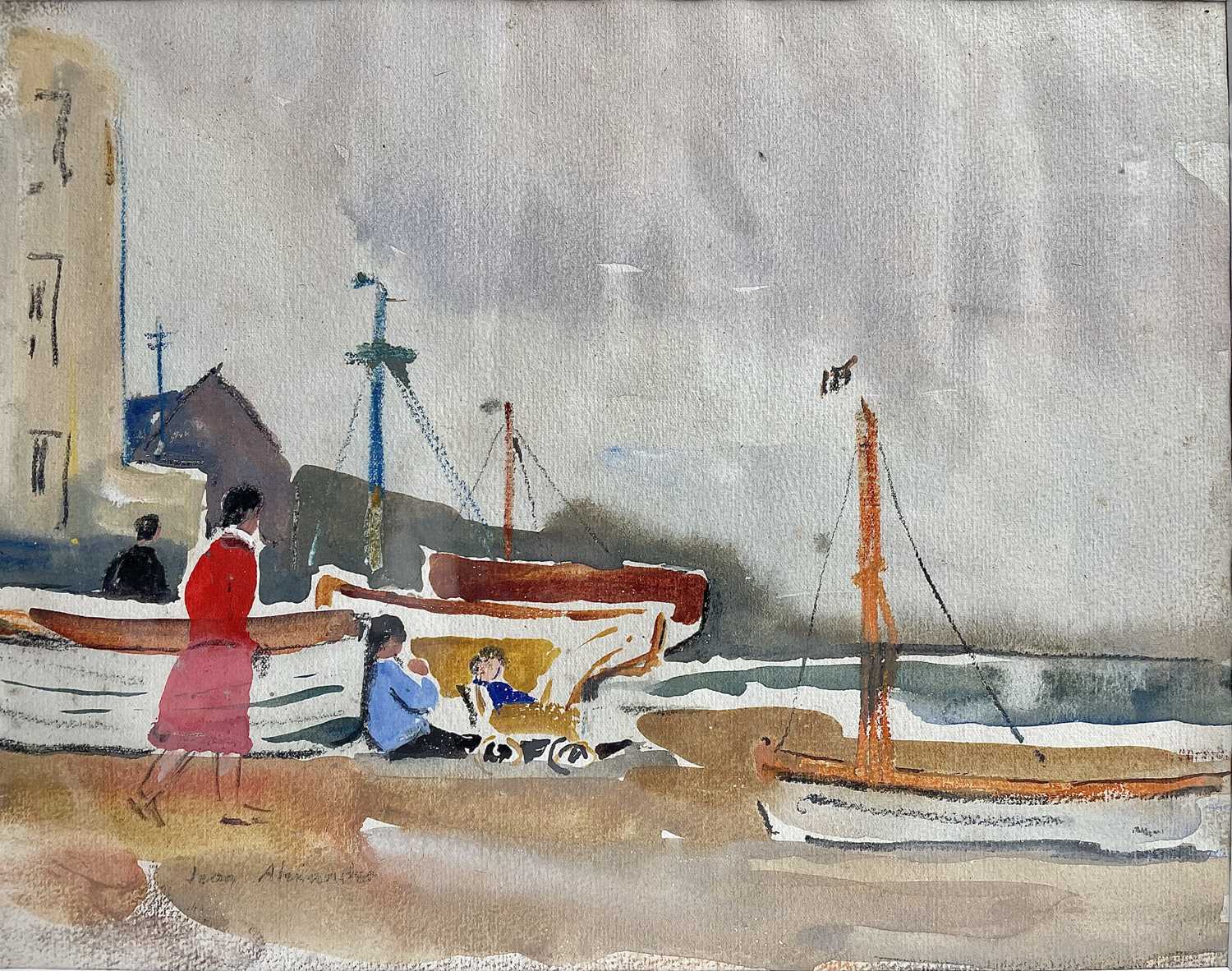 Jean DRYDEN ALEXANDER (1911-1994) Coastal scene with figures Watercolour 23.5 x 30cm Unframed - Image 2 of 3