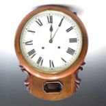 A late Victorian mahogany cased drop-dial wall clock, height 47cm.
