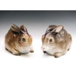 A good matched pair of Meissen Marcolini period figures of rabbits, circa 1810, modelled in a