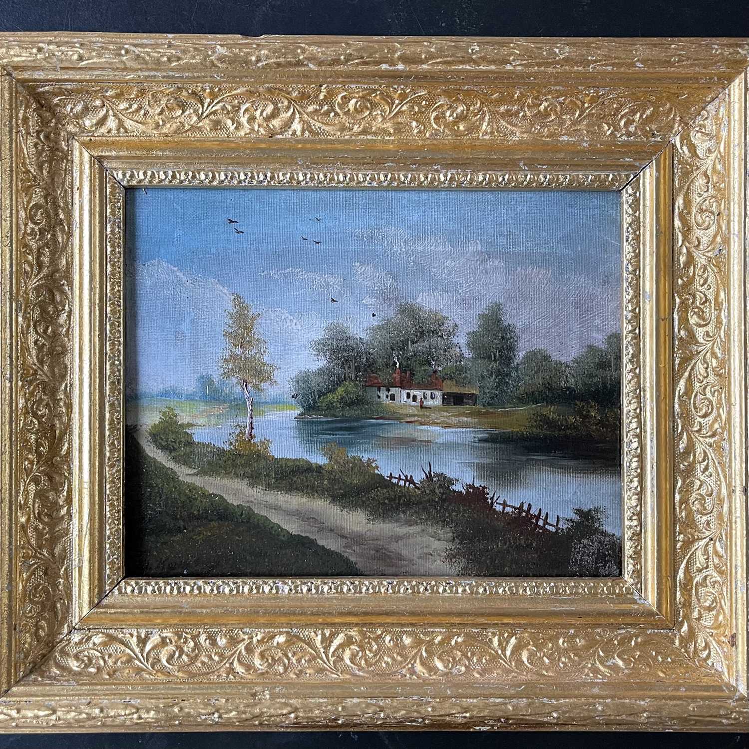 20th Century School Riverside CottagesOil on canvasIndistinctly signed 18.5 x 23.5cm - Image 4 of 6