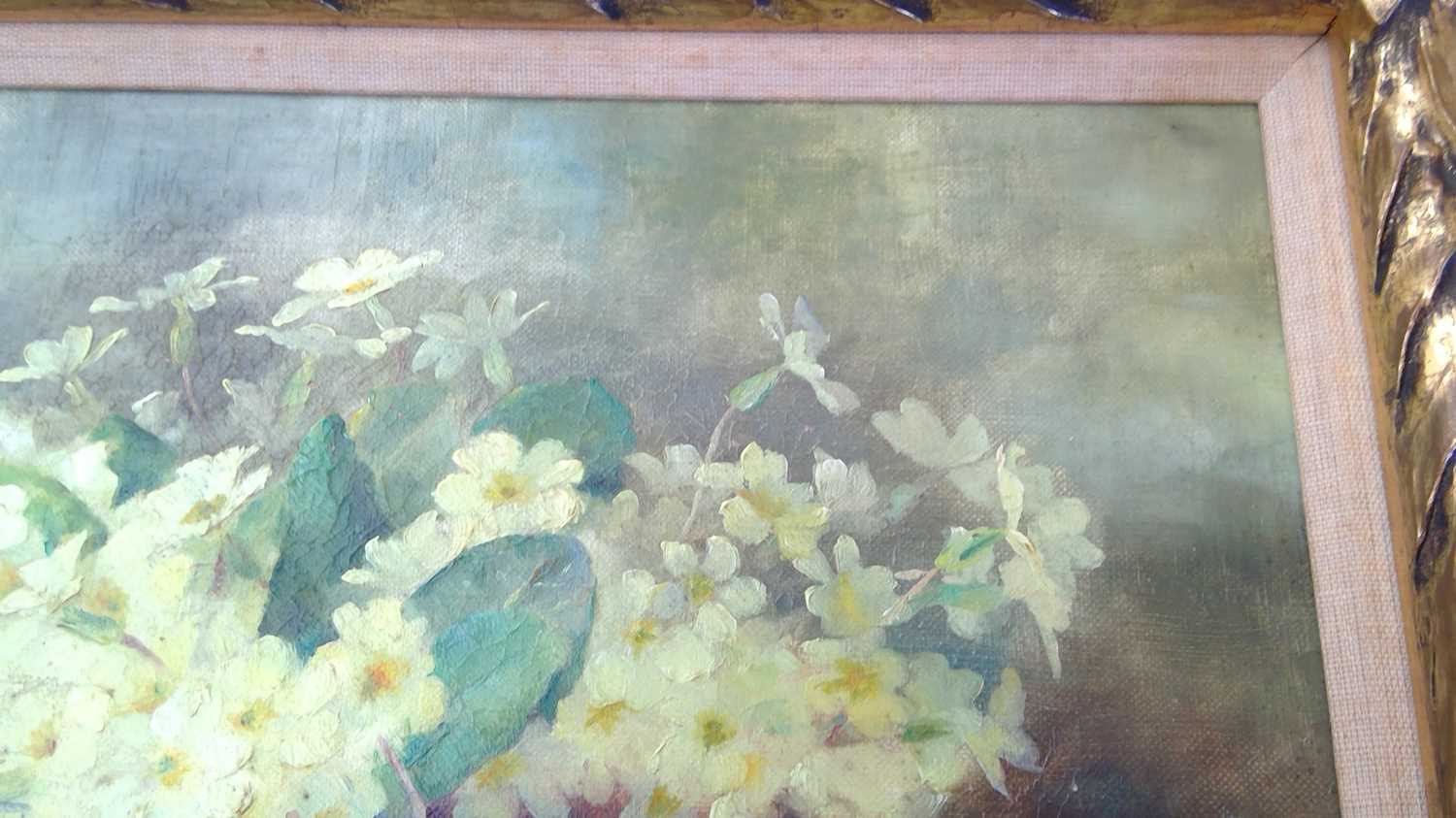 R Thomson A bowl of primroses, signed and dated 1908, oil on canvas, 21.5 X 31.5cm.Alan Bennett ( - Image 4 of 4