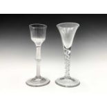 An early George III wine glass, the ogee bowl on a single knopped opaque twist stem, height 16cm,